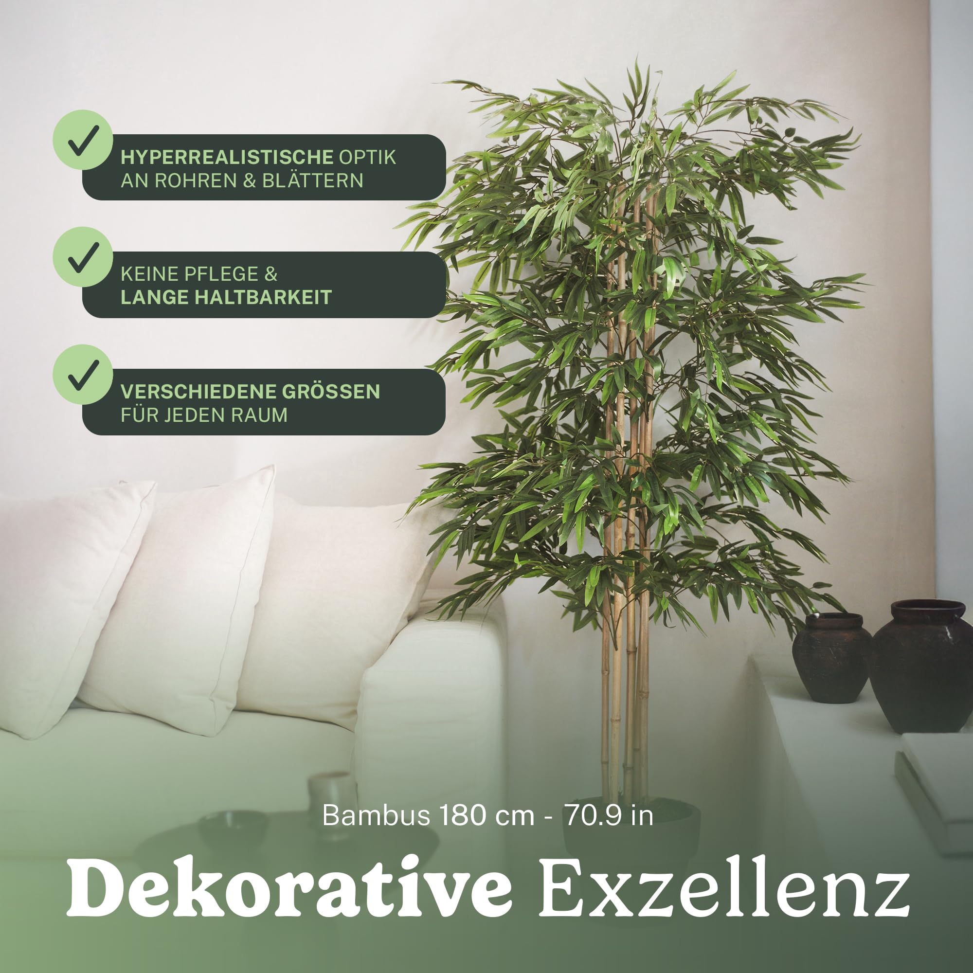 Maia Shop | Künstlicher Bambus | Künstlicher Baum | Maße: 180 x 80 cm | Künstliche Pflanzen | Fake Plant | Plastik Pflanze | Deko | Deko Wohnzimmer