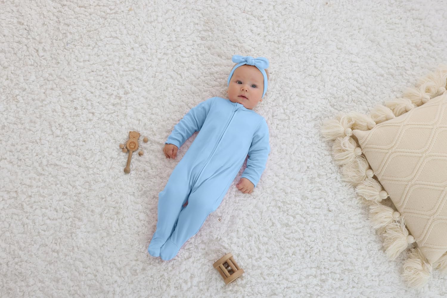 GUISBY Footed Long Sleeve Baby Pajamas with Zipper Cotton Infant Sleepwear - Image 6