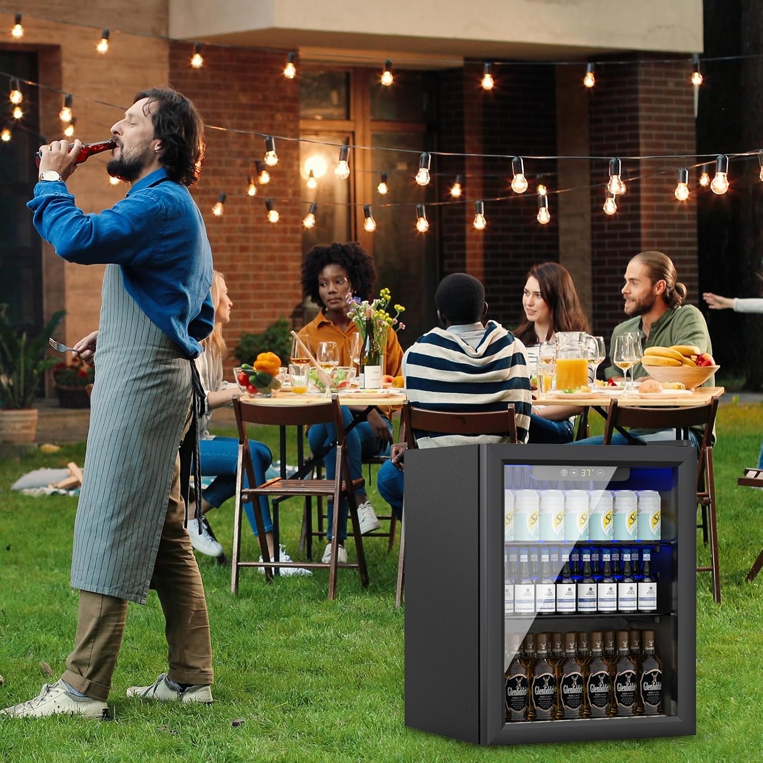 Mini Fridge 70 Can Beverage Refrigerator, 1.7 Cu.Ft Drink Fridge with Reversible Glass Door for Soda Wine Beer, Adjustable Temperature Control for Home Office Bar, Black(37-61 ℉)