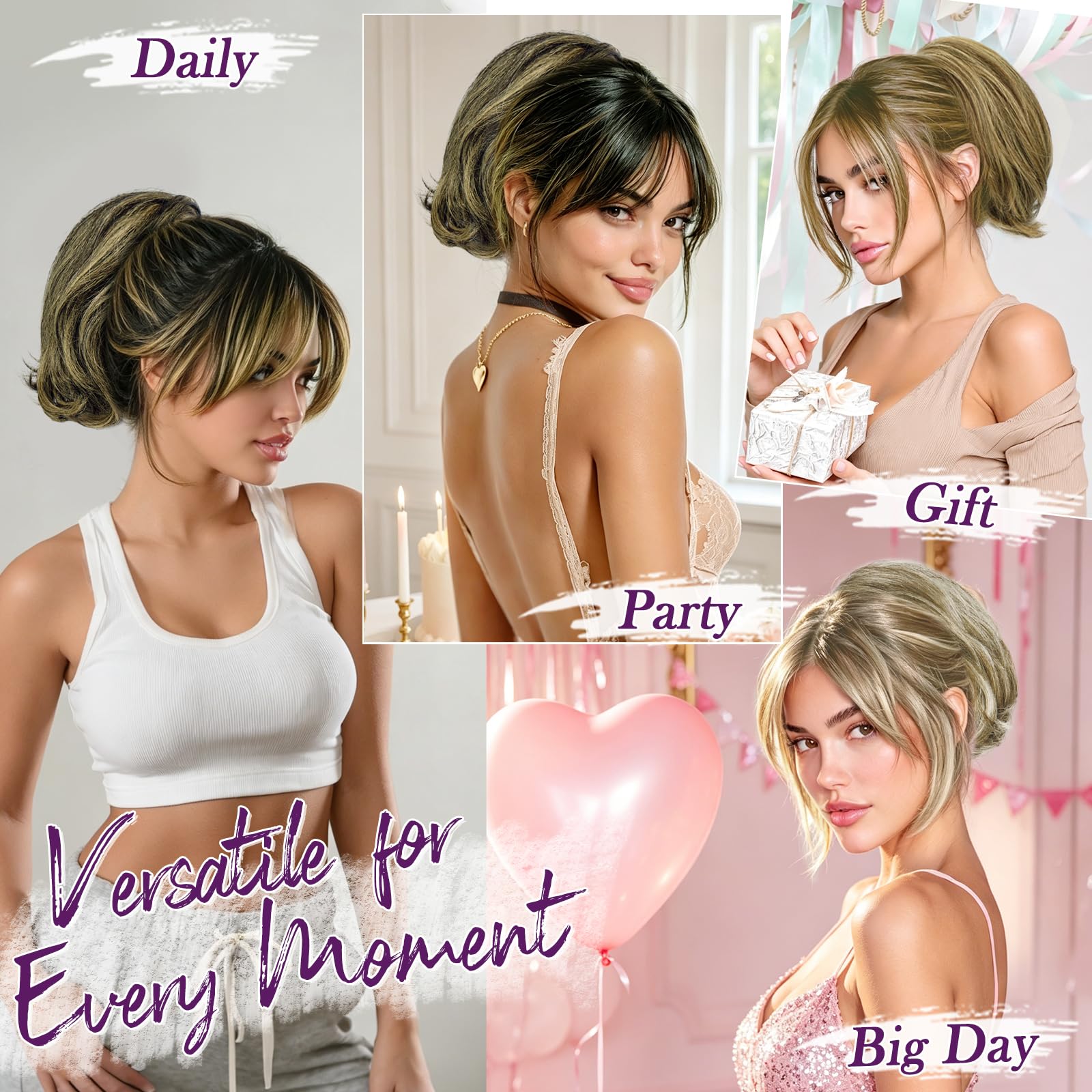 BARSDAR Claw Clip Kurze Echthaar Pferdeschwanz Extension, 20 cm DIY Styles Echt Echthaar Messy Dutt Haarteile für Frauen Biegsam Metall Dicke Kurze Natürliche Pferdeschwanz,Braun Mix Grau Blond