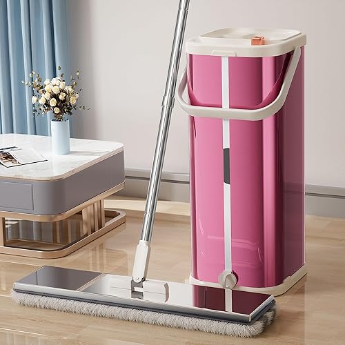 Miniatura 1 de Separa el trapeador de agua sucia, la fregona plana y el cubo para el hogar con 4 recambios adicionales, trapeador de acero inoxidable y cubo con