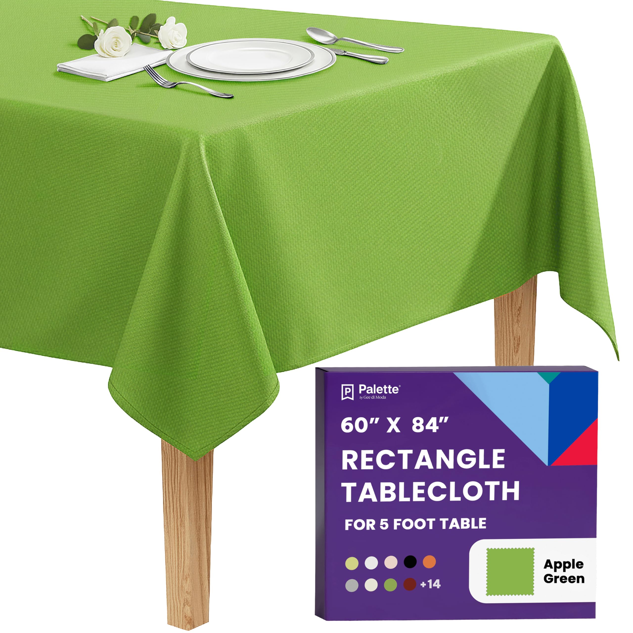 Gee Di Moda Rectangle Tablecloth - 60 x 84 Inch Apple Green Table Cloth for 5 Foot Rectangle Tables - Heavy Duty Washable Fabric - for Holiday Party, Dinner, Weddings, Baby Shower &amp; Events