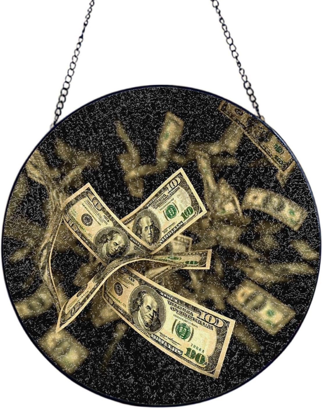 Stained Glass Window Hanging 10in Window Suncatcher Glass Panel with Metal Chain Dollar Sign Money Sun Catchers Wall Art Home Decor Gift for Women Mother's Day