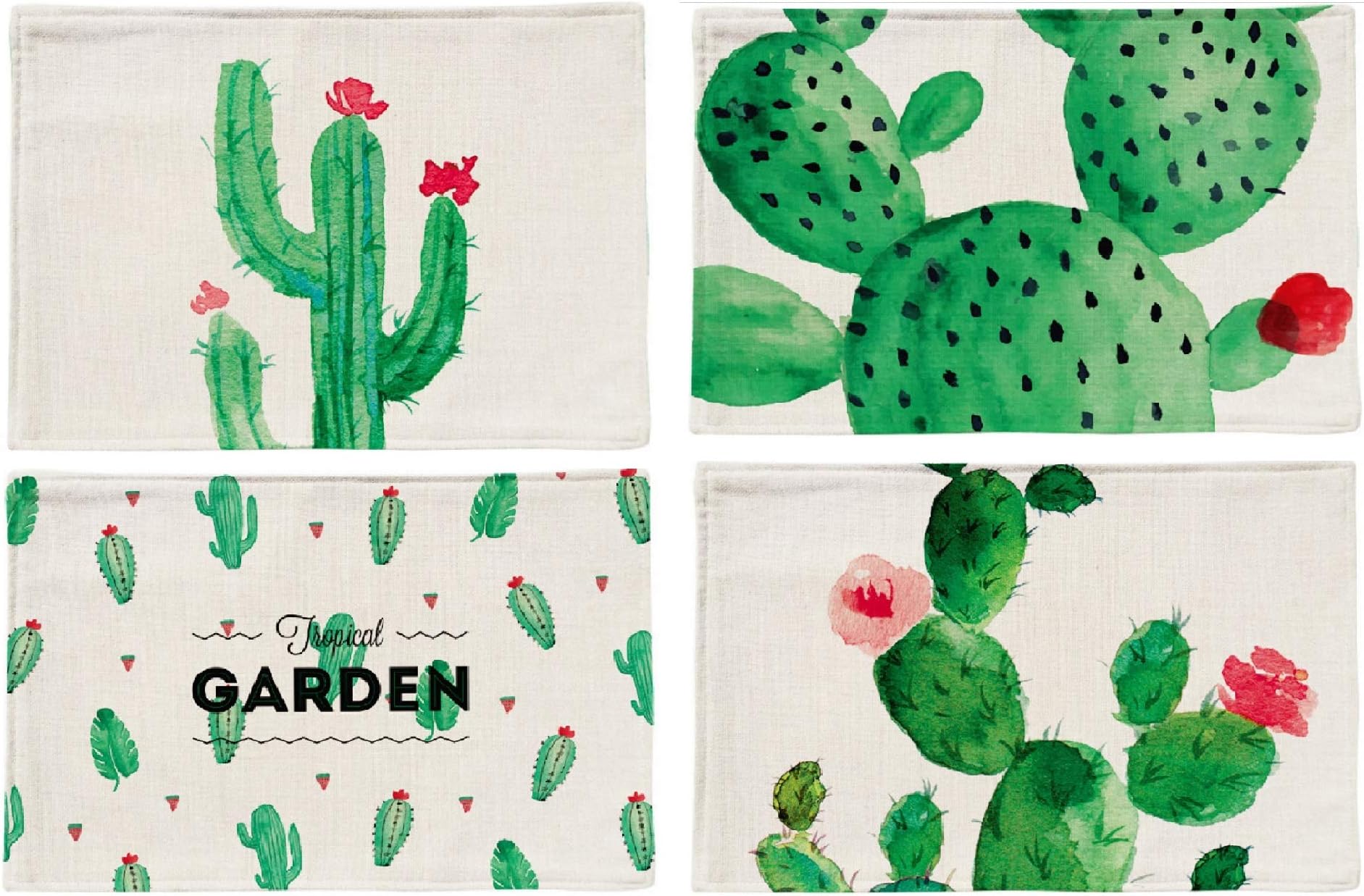 Placemat Ttopper Table Mat Washable Cactus Pattern Placemat Cotton Linen Table Mats Set of 4