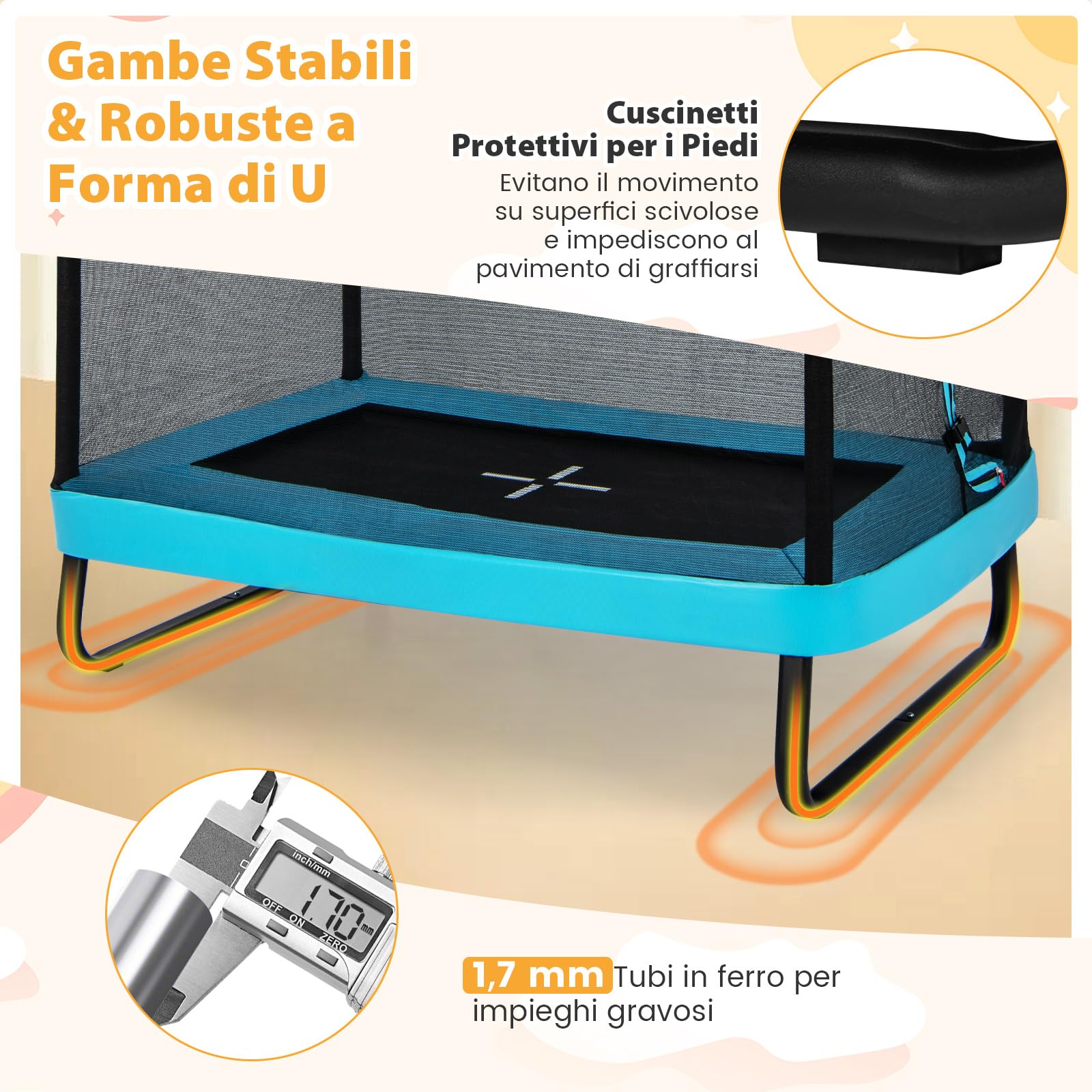 COSTWAY Tappeto Elastico per Bambini da Esterno ed Interno, Trampolino Rettangolare 190CM con Altalena e Rete di Sicurezza per Bambini più di 3 Anni, Portata 100kg