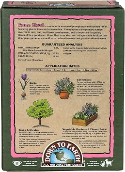 Down To Earth All Natural Fertilizers Organic Bone Meal - High Phosphorus Plant Food for Buds, Bulbs, Blooms, Flowers 3-15-0, 5 lb | High Phosphorus Plant Food for Buds, Bulbs, Blooms, Flowers, Onions, Garlic, Great Source of Calcium