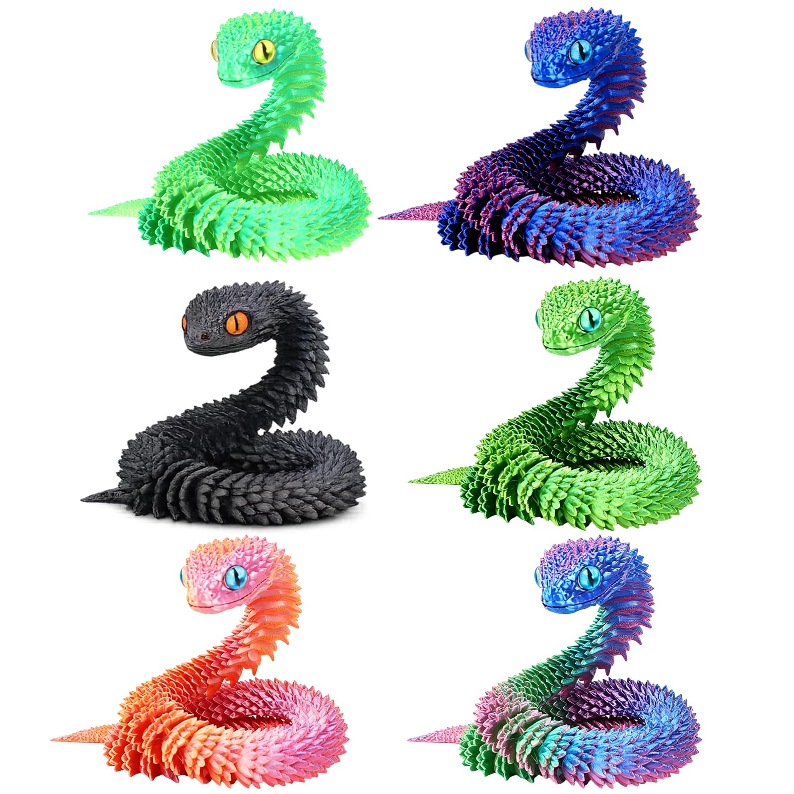 TUBAWD 6PCS 3d Printed Snake, 3d Printed Animals, Snake - Great Realistic Fake Snake Decoration for Home Office Party Educational Props Novelty Gifts for Nature Lovers
