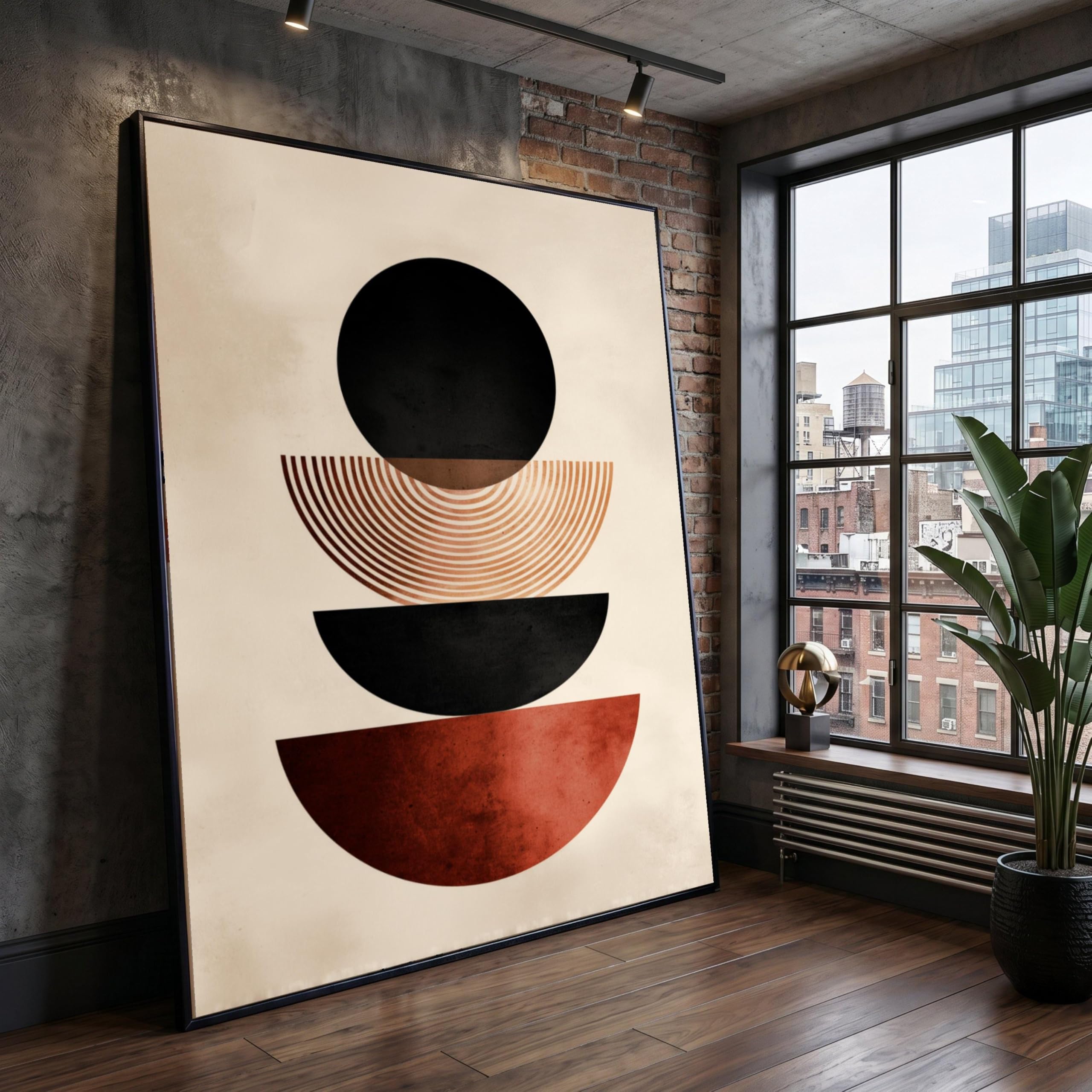LMYCHENG Abstract Geometric Canvas Print, Earth Tone Wall Painting, Mid Century Modern Art Canvas Prints(60x90cm/Frameless)