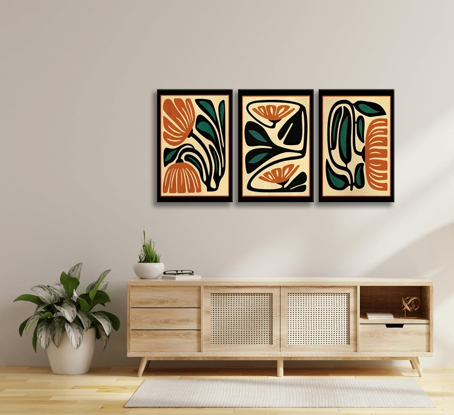 XIGBAWAN 3Pcs Mid Century Floral Wall Art Boho Abstract Botanical Canvas for Living Room Bedroom Office Decor 16x24 Inch