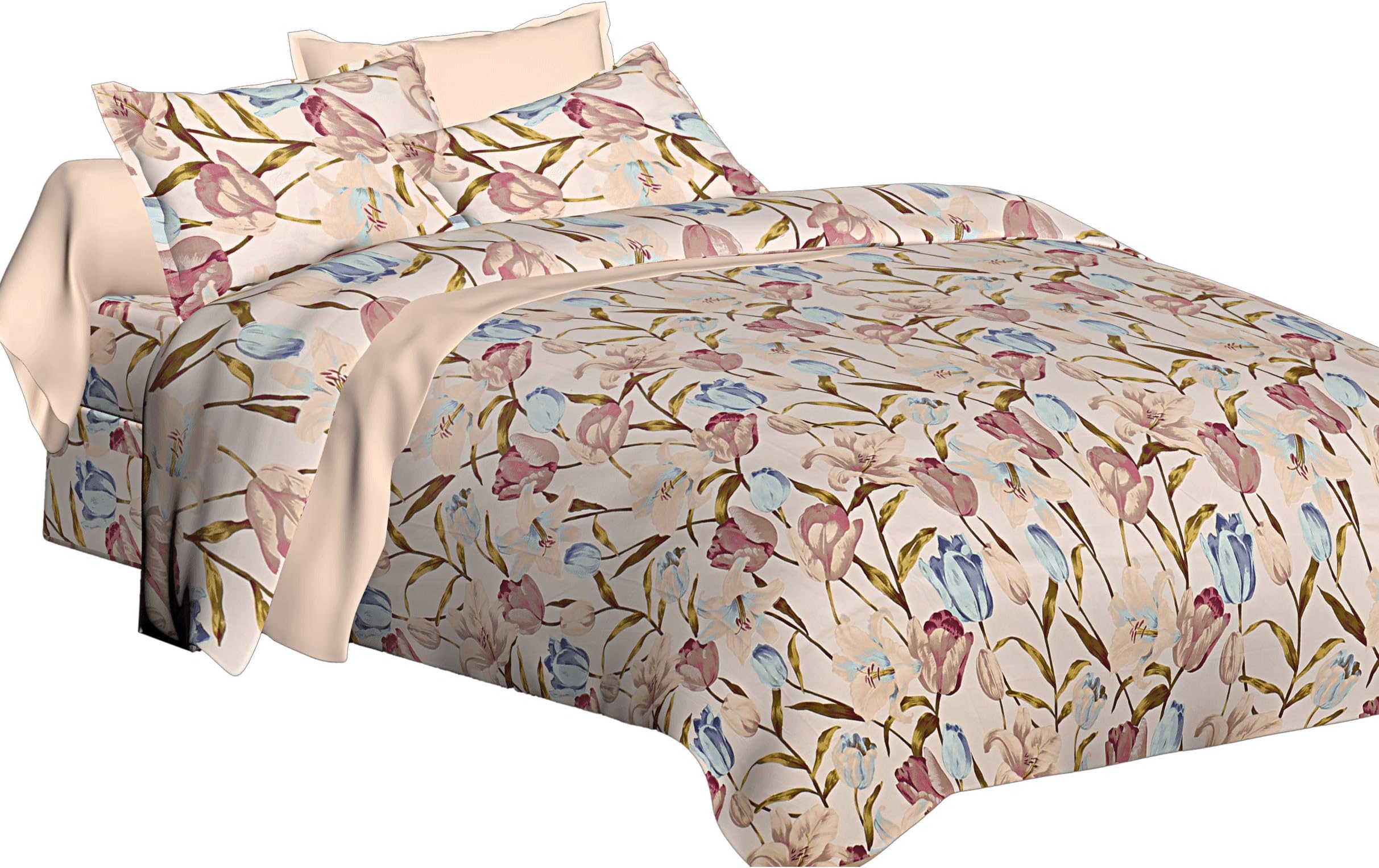 Spangle Double Bedsheet 280 TC Designer Floral Cotton Extra Large King Bedsheet (Multicolour)