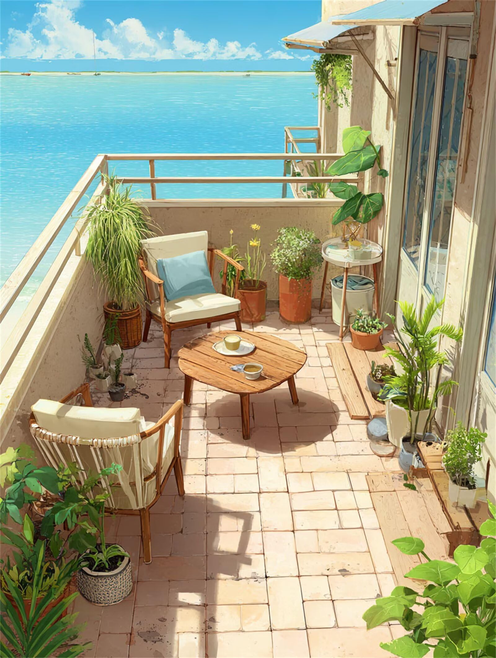 balcone Dipingere con i Numeri Adulti mare Quadri da Dipingere Numerati, Kit Pittura Adulti, Painting by Numbers Principiante, Idee Regalo Donna, Decorazioni Casa, Senza Cornice, 70x90cm e-836