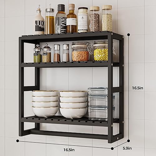 Miniatura 2 de Galood Organizadores de cocina de 3 niveles y estantes de almacenamiento para especias, estantes de almacenamiento de bambú con toallero organizador