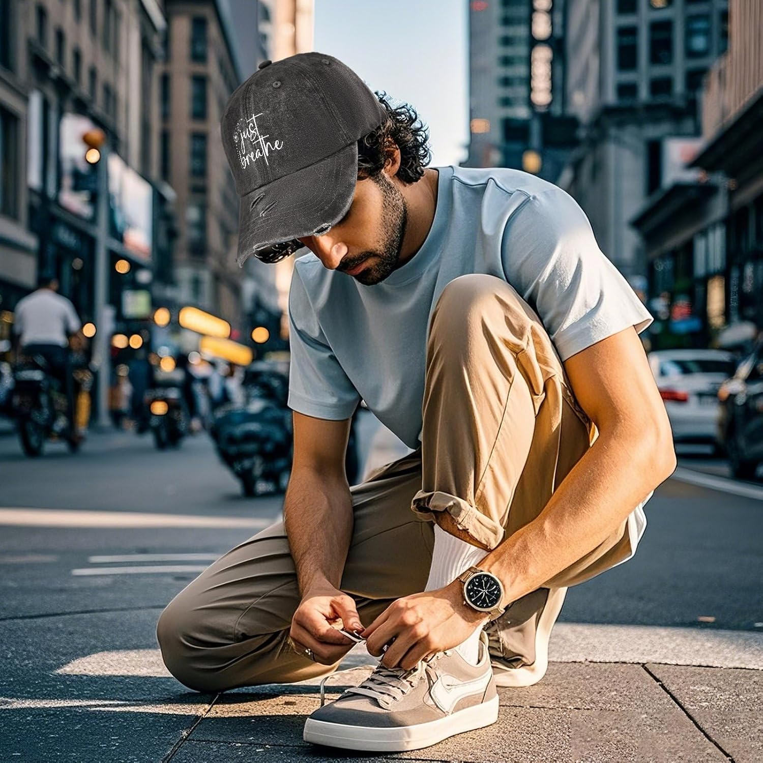 Just Breathe Dandelion Hat for Women Aesthetic Washed Distressed Baseball Cap Inspirational Mental Health Dad Ha - Image 6