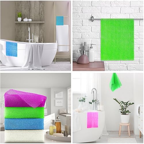 Vista 137 de Juego de ducha de 3 piezas de red exfoliante africana de estilo brillante, esponjas de baño largas para una piel suave y refrescada, el brillo