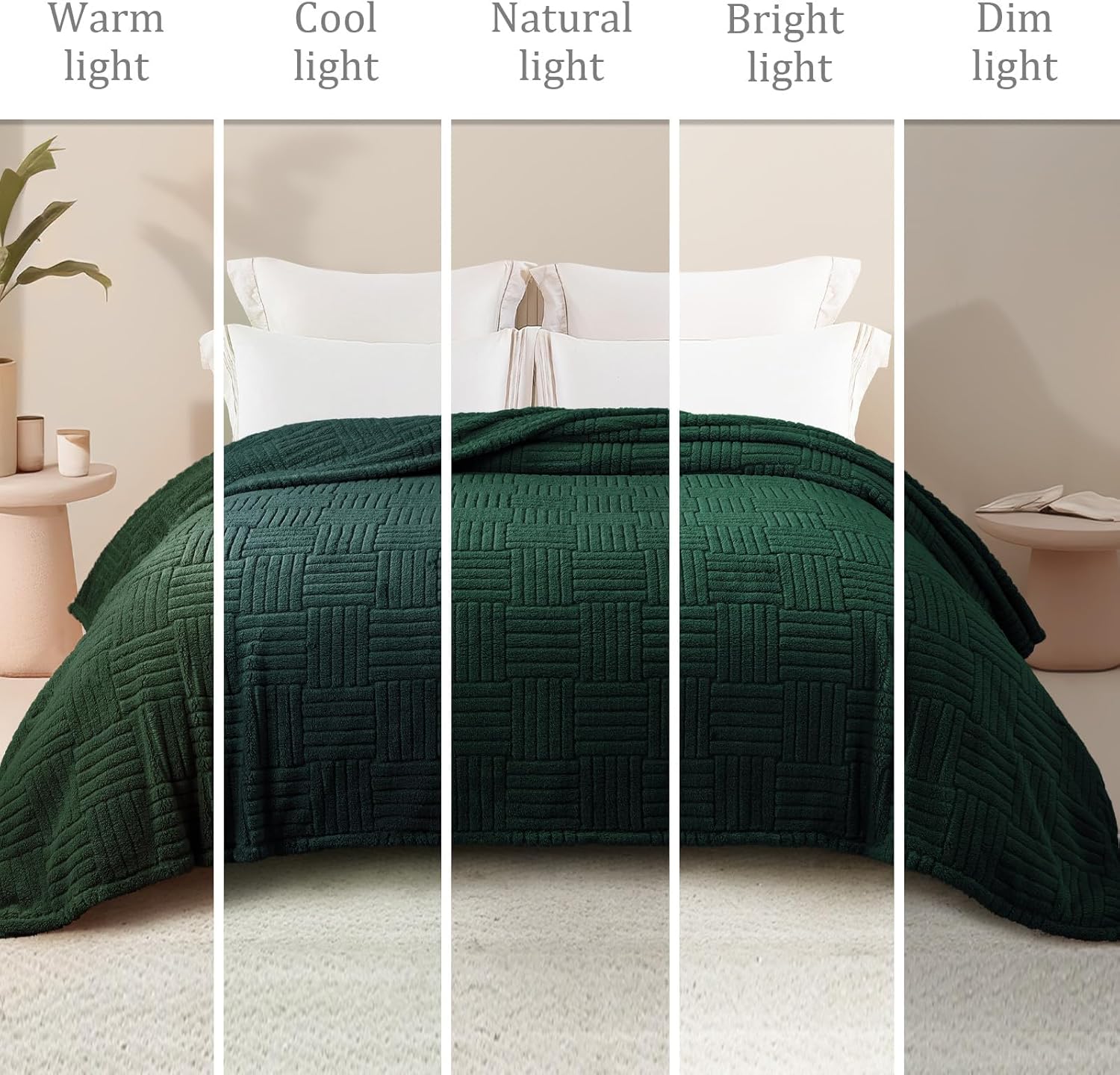 Whale Flotilla Lightweight Fleece King Size Blanket for Bed, Fuzzy Soft Blankets with Decorative Jacquard Pattern for All Season, Warm and Fluffy, 90x104 Inch, Emerald Green - Image 5