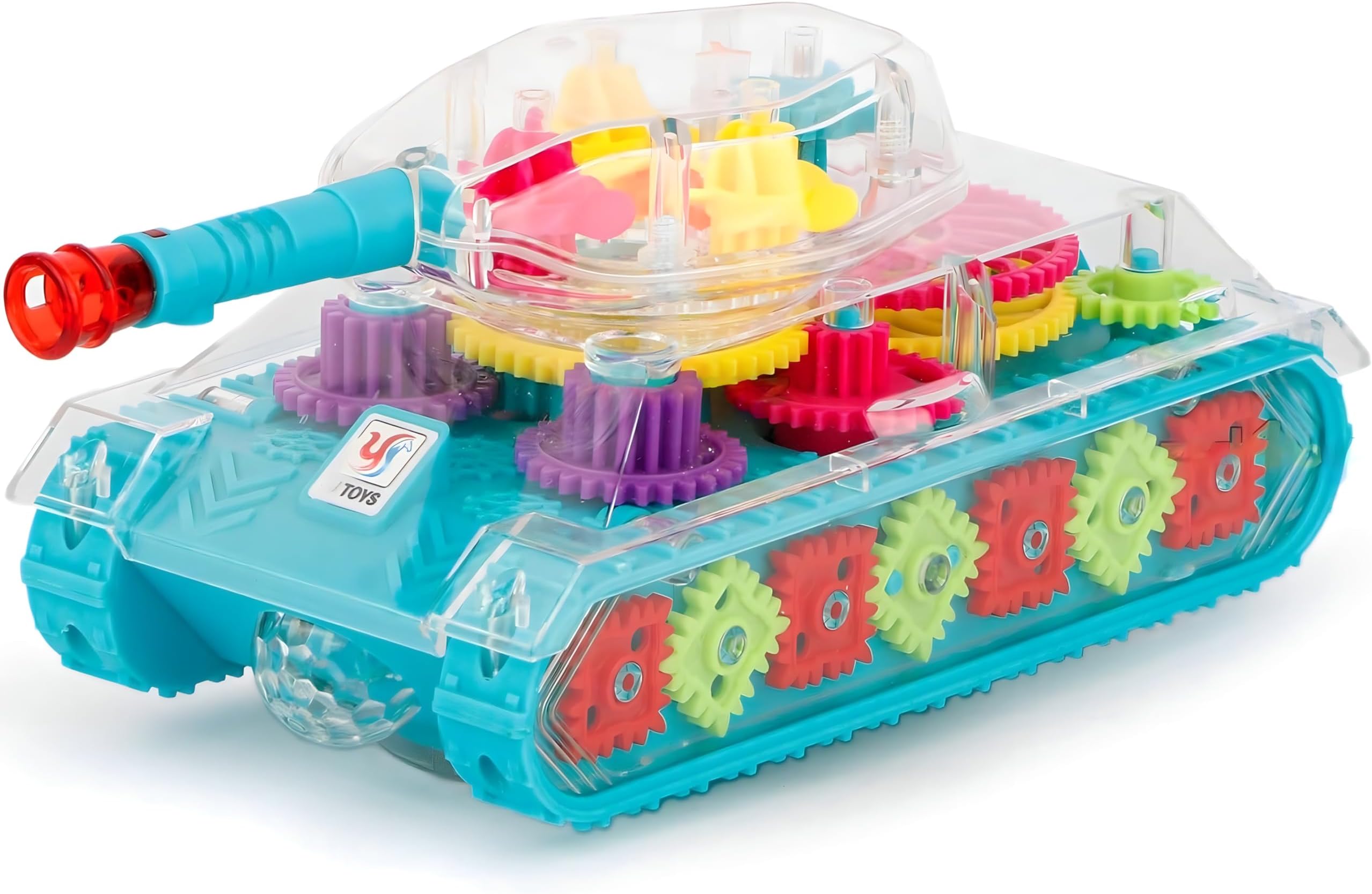 TOYS STORM Gear Tank Toy, Transparent, Light & Sound, 360° Rotation, Bump & Go, Interactive Learning & Development Toy for Kids