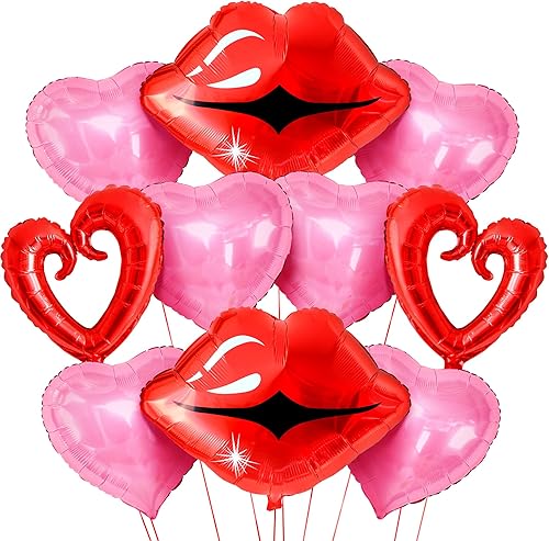 Miniatura 10 de KatchOn, Juego de globos de rosa roja, corazón y labios, grandes de 37 pulgadas, globos de rosa roja, globos de labios rojos, globos de corazón para