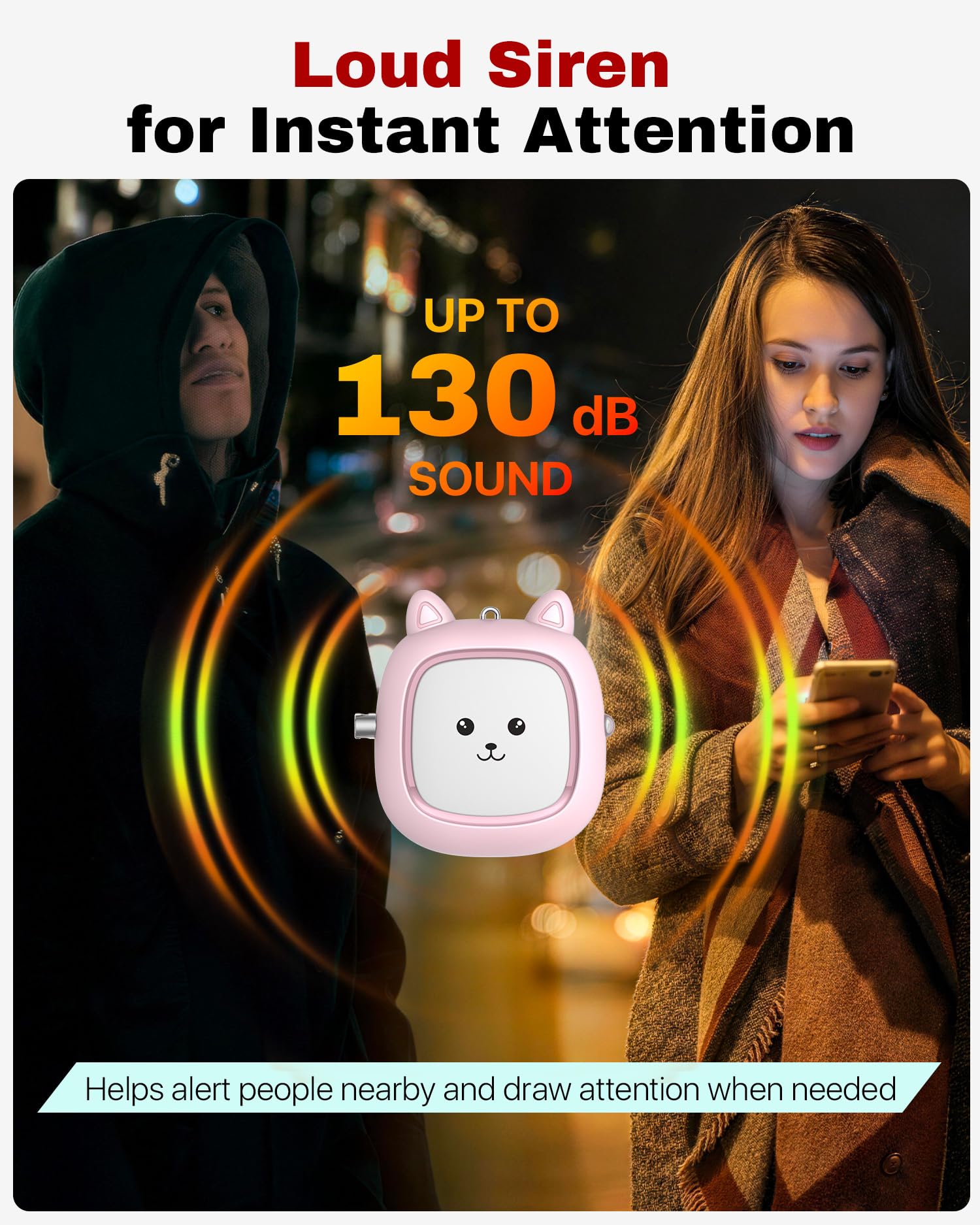 Allarme personale con suono sicuro, 130 dB, allarme di sicurezza, allarme di sicurezza con luce LED, sirena di sicurezza personale per donne, uomini, bambini, anziani, blu/rosa/nero.