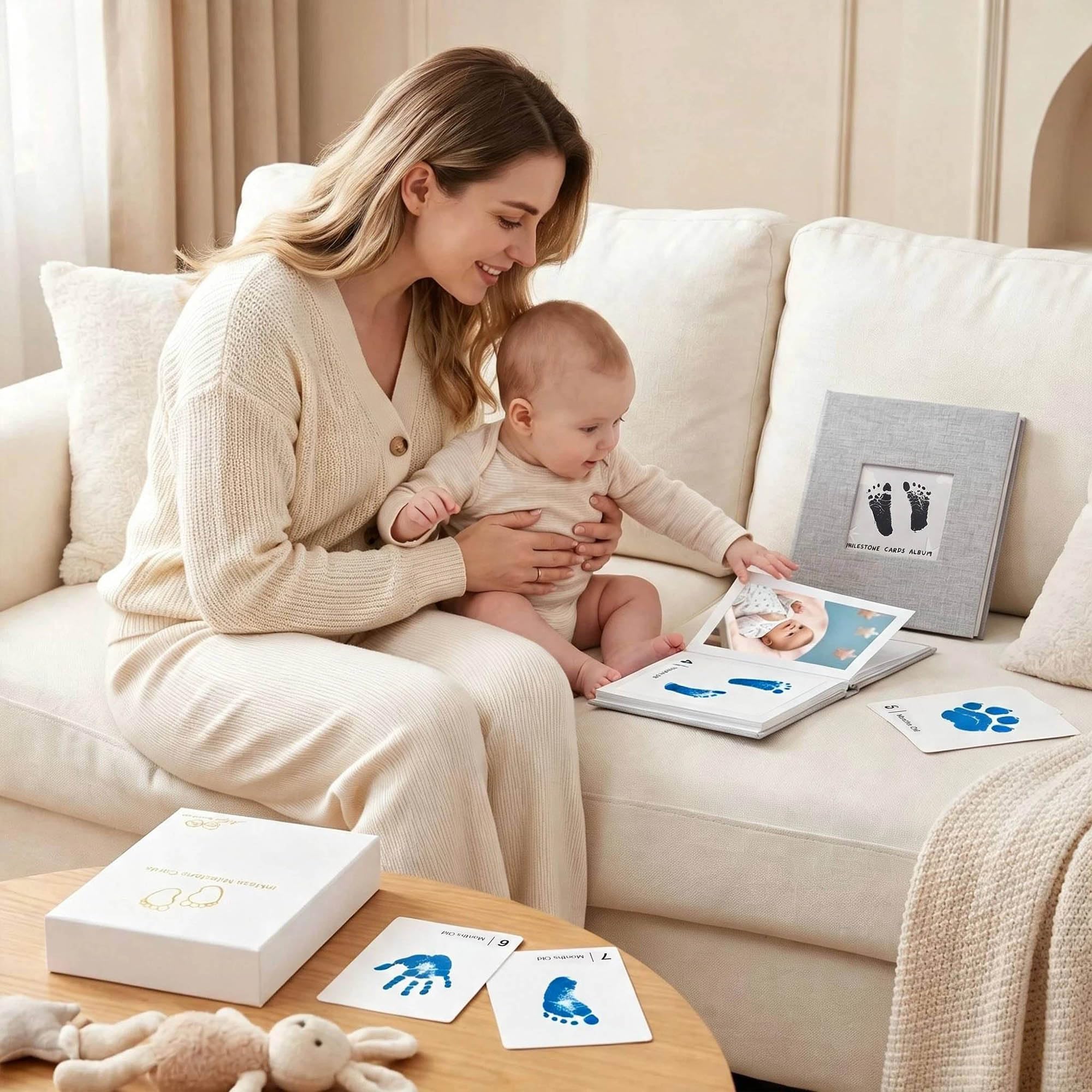 Little Lullaby - Confezione da 15 biglietti senza inchiostro per impronte di mani e piedi del bambino, 12 mesi, per impronte di mani e piedi (scatola bianca)