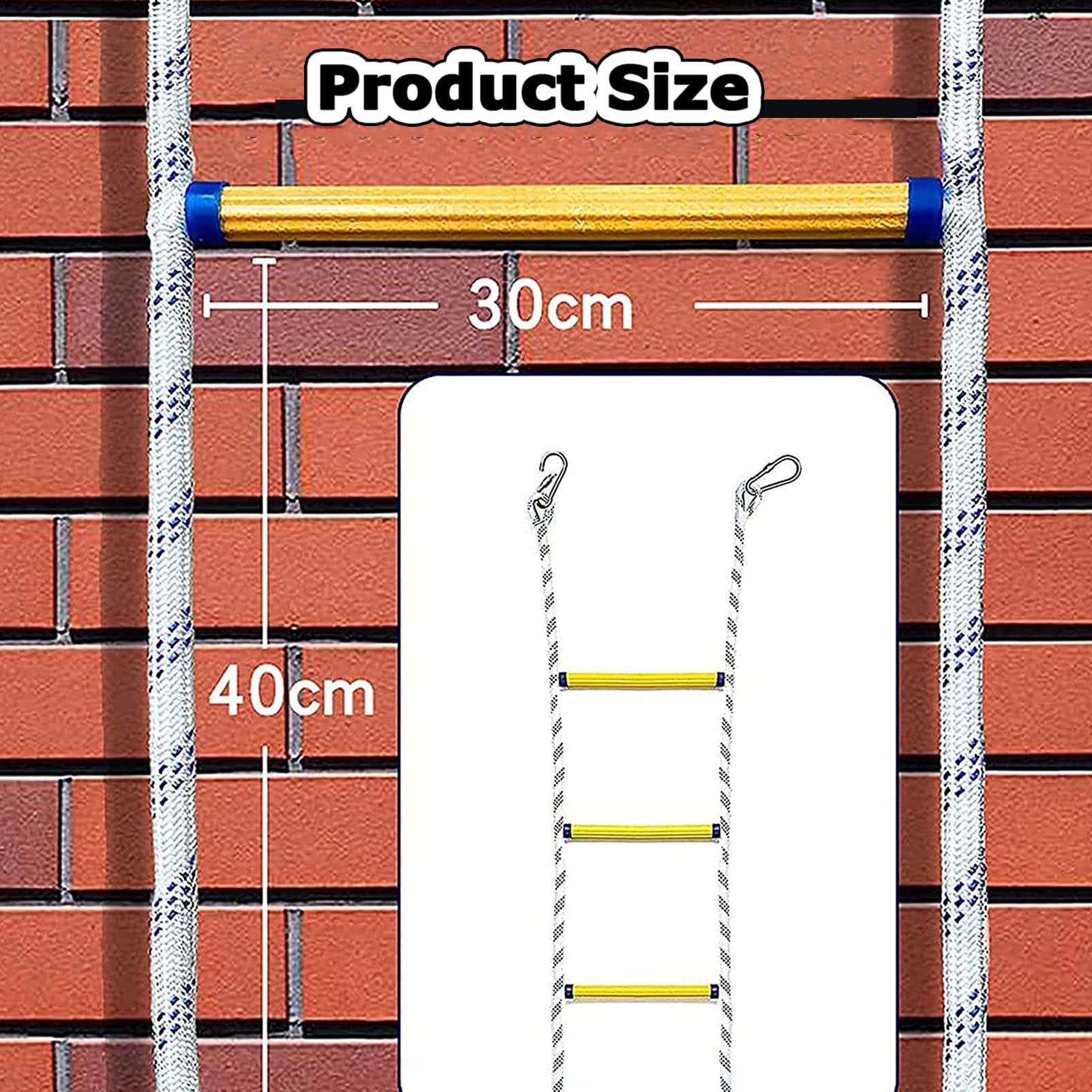 Escalera de Cuerda para Escape de Incendios, Escalera de evacuación de Emergencia Resistente al Fuego con mosquetones de Gancho para niños y Adultos, Escalera de Rescate de Incendios de 2 a