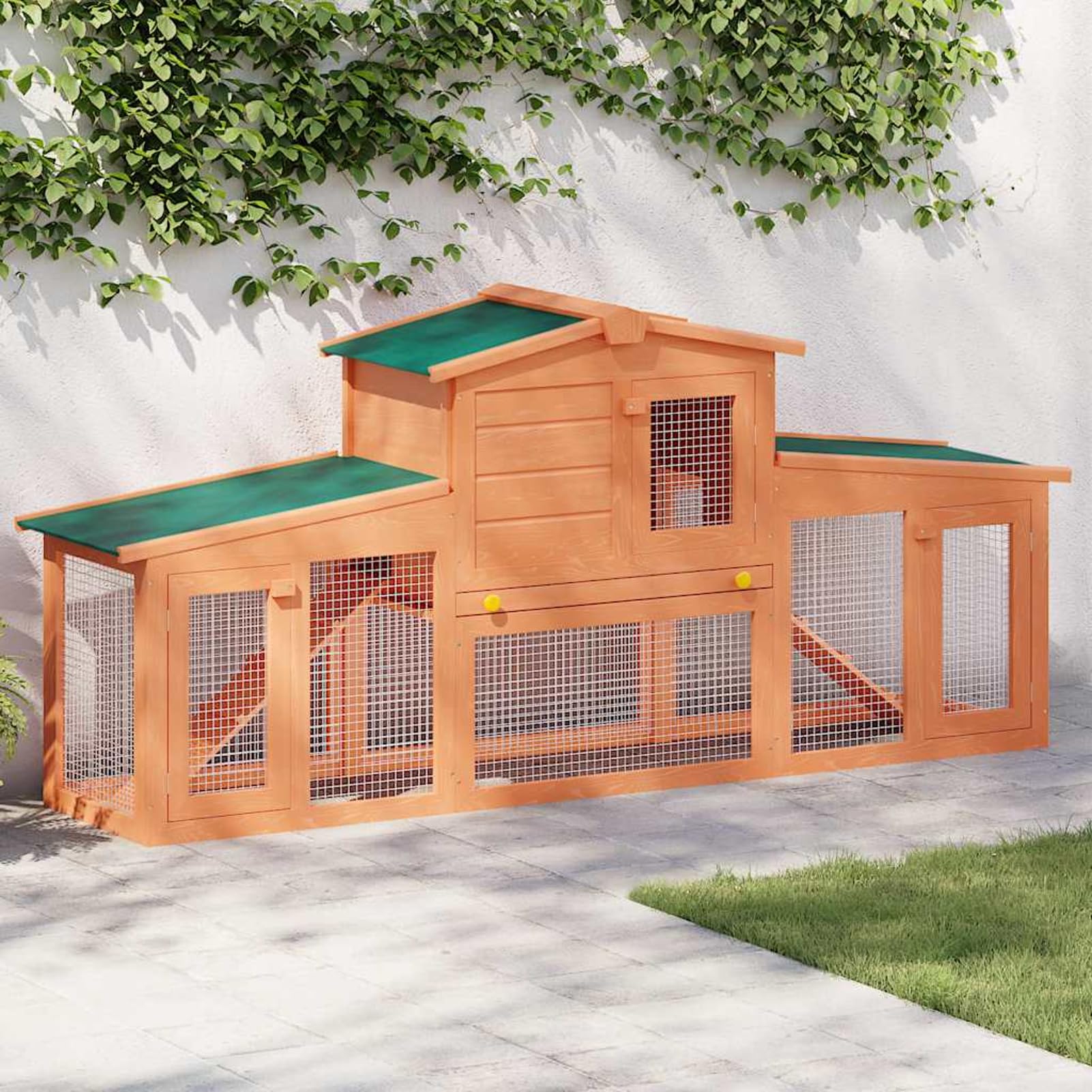Homgoday Conejera grande para conejos, casa de animales pequeños, jaula para mascotas con techos de madera, conejera de indias y corral, conejera de madera al aire libre para conejos, jaula de