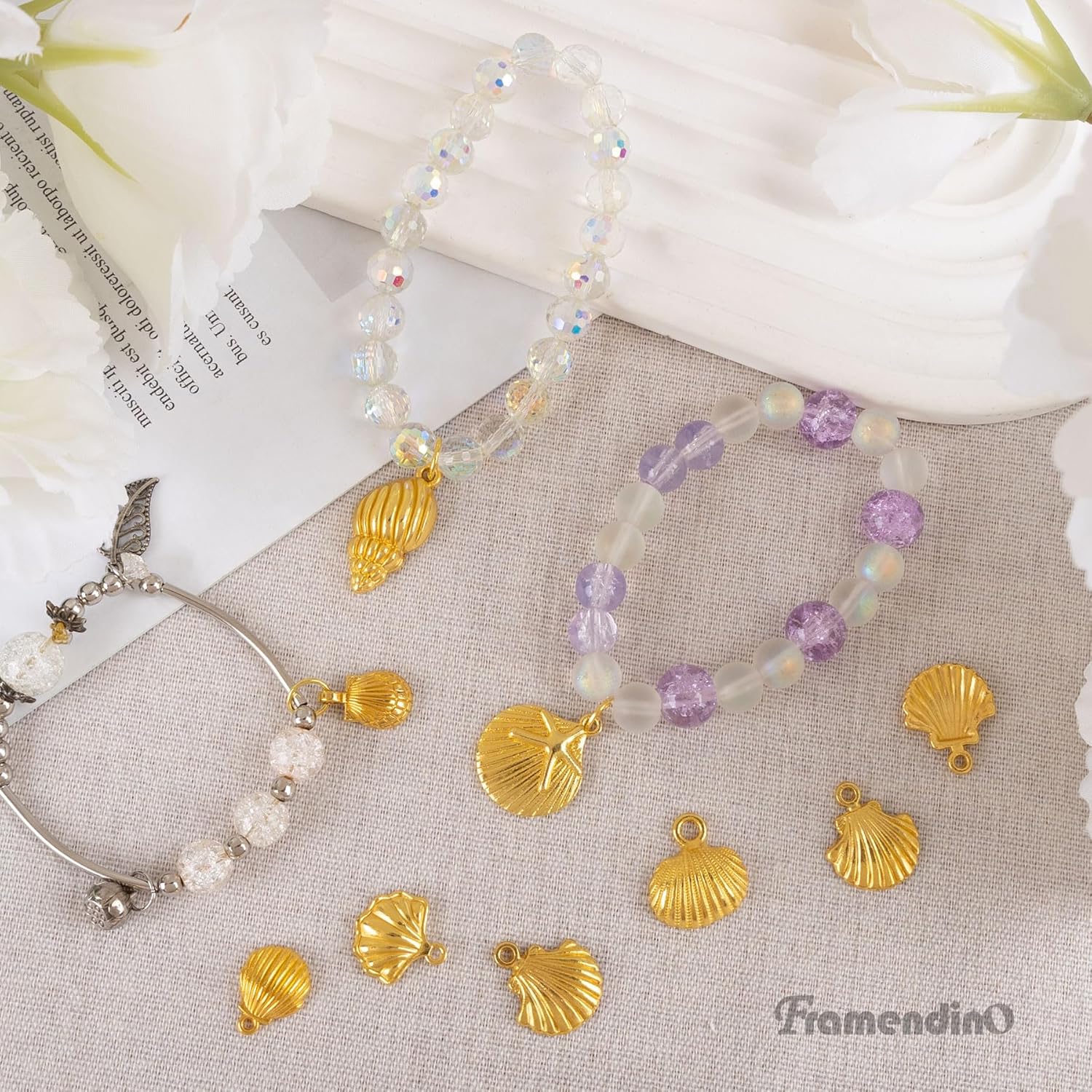 Framendino, 60 Pack 10 Styles Gold Starfish Seashell Charms Ocean Theme Sea Aniamls Life Summer Beach Charm Pendant for Jewelry Making DIY Craft - Image 5