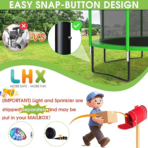 Miniatura 4 de LHX Trampolín de 8, 10, 12, 14, 15, 16 pies, para exteriores, 1500 libras con aro de baloncesto, trampolín grande y resistente para niños y adultos
