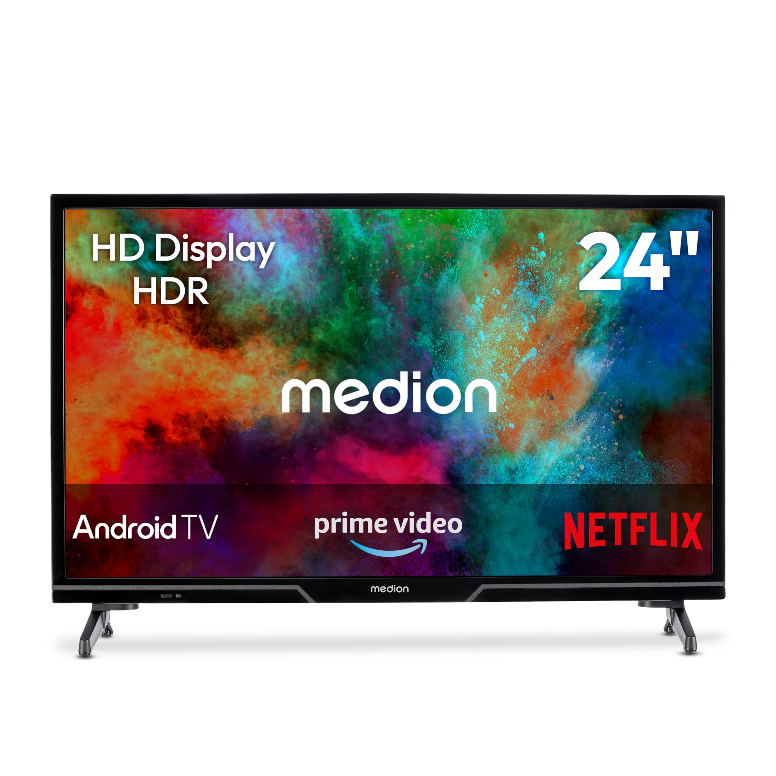MEDION TV 24 pollici (59,8 cm) HD Smart TV (Android TV, DVB-T2 HD, DVB-C, DVB-S2, HEVC, HDR, Prime Video, PVR, Bluetooth, MD 824100)