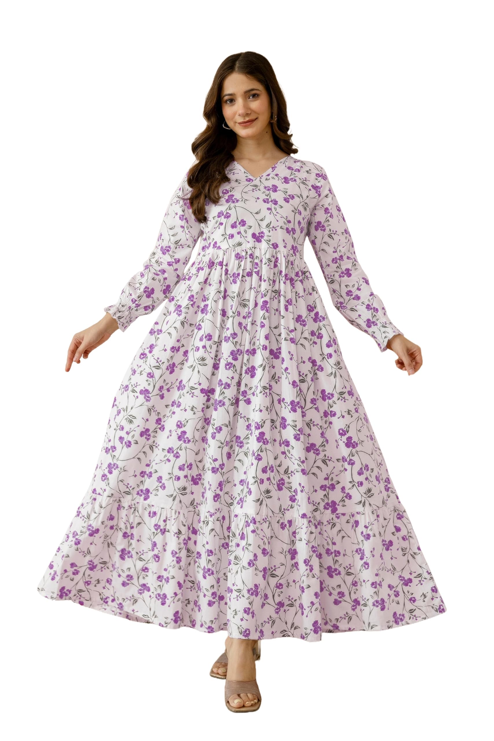 daevish New Cotton Floral Printed Flared Maxi Dress for Women | Women Dress-picture-22