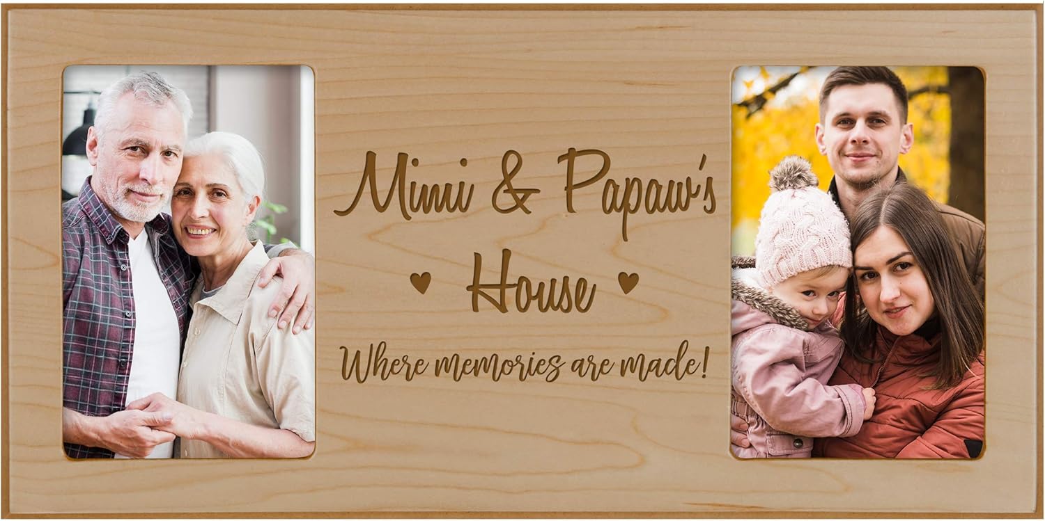 LifeSong Milestones Gifts for Grandparents Double 4” x 6” Photo Frame Family Wall Decor with Grandchildren’s Names for Home 8” x 16” Maple (Gigi Grandchildren)