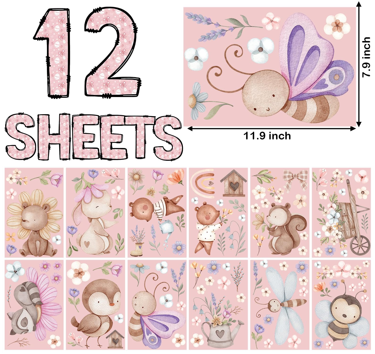 12 Sheets Big Size Spring Summer Window Clings Spring Window Decorations Double-Sided Window Stickers for Spring Window Decals Window Sticker Home School Office Party Supplies - Image 2