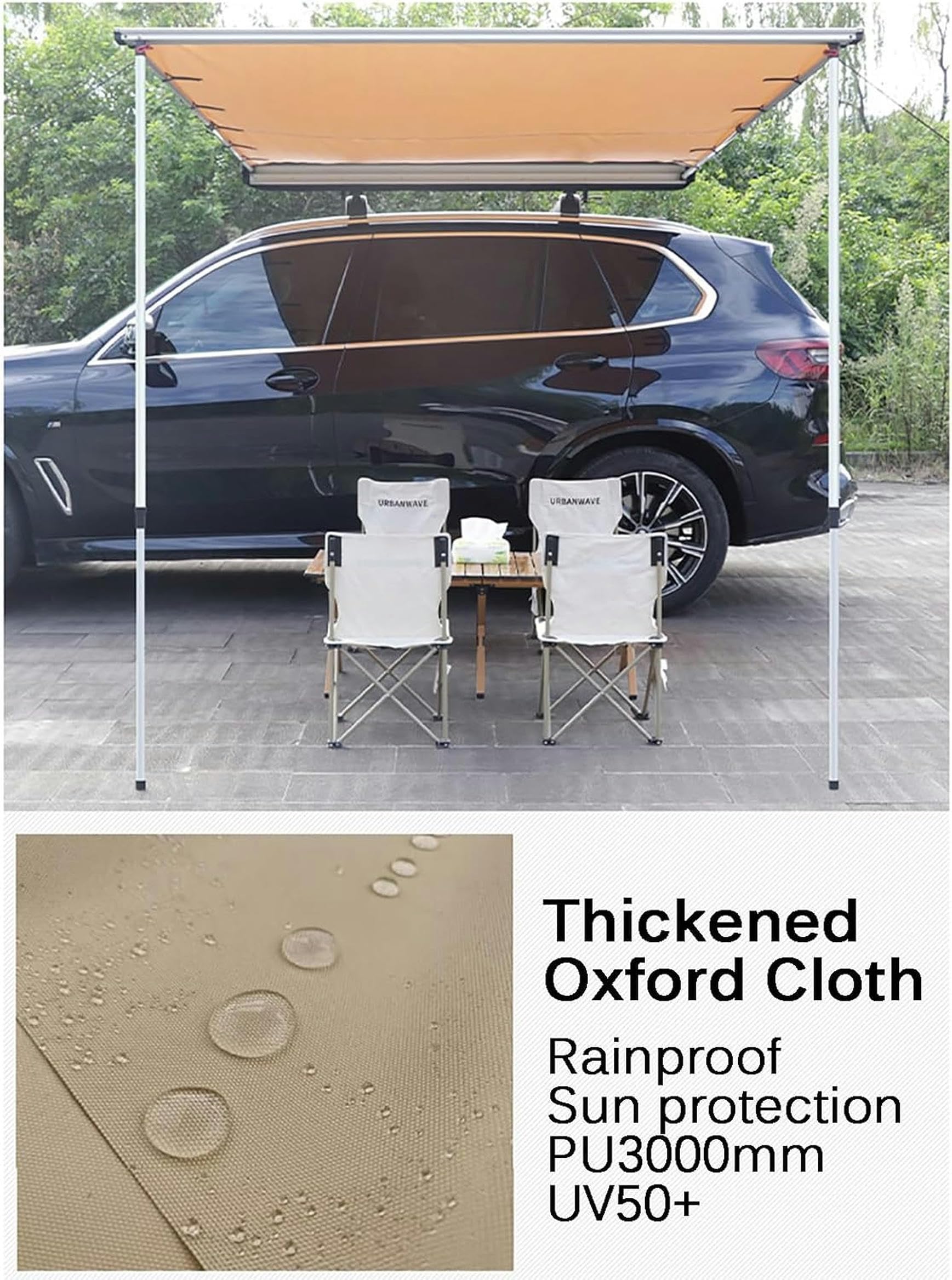 Tenda da Tetto Auto, Veranda Camper, Toldo Retráctil Extraíble con Bolsa de Almacenamiento Impermeable, Altura Ajustable