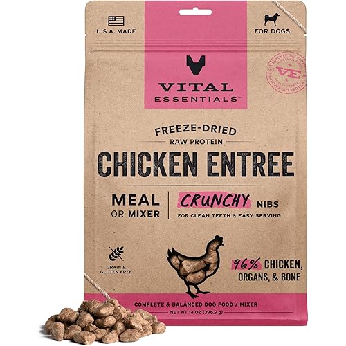 Vital Essentials Freeze-Dried Raw Chicken Meal or Mixer Dog Food Crunchy Nibs, 14 oz