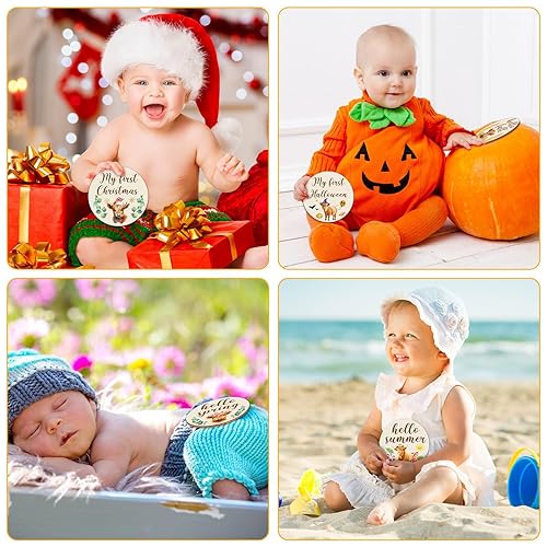 Miniatura 6 de Highland Cow - Tarjetas de hitos de madera para bebé, marcadores de hitos mensuales de doble cara para baby shower y accesorios para fotos de recién