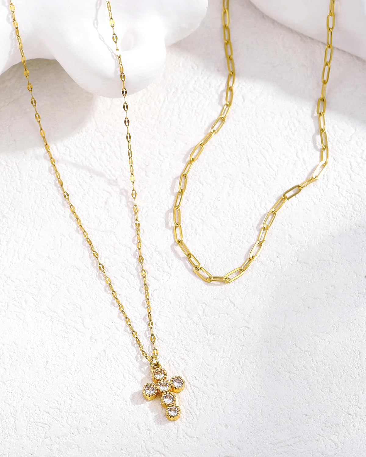 CONRAN KREMIX Waterproof Gold Layered Cross Necklace for Women Non Tarnish,14k Gold Plated Stainless Steel Dainty Cross Necklace Stack Necklaces Set for Women Christian Gifts Jewelry - Image 9