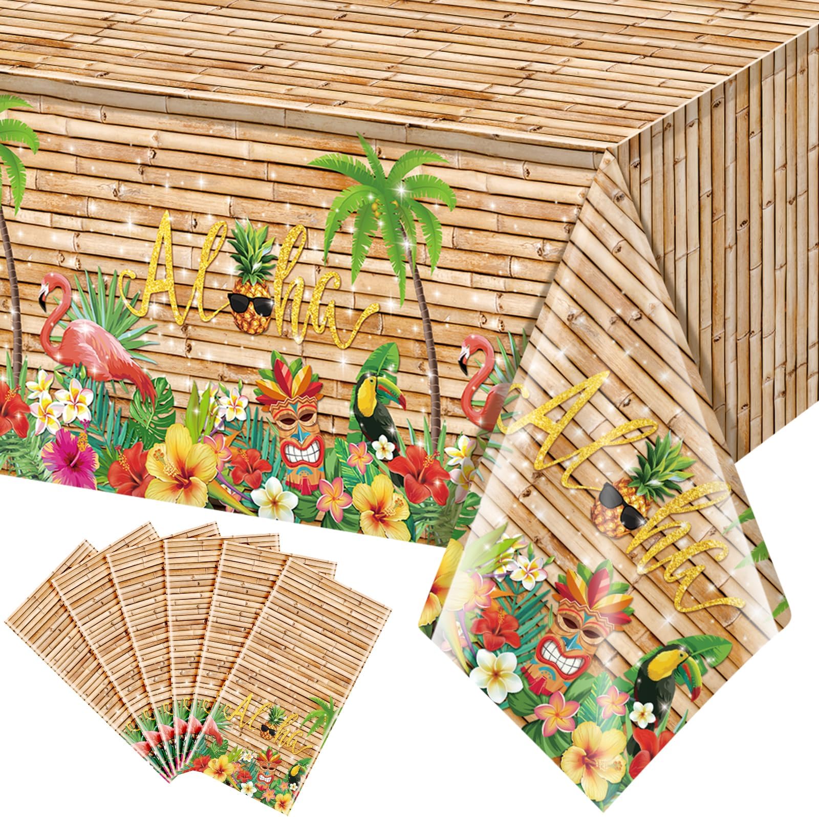 6Pcs Hawaiian Luau Tablecloth Tiki Party Tablecloths