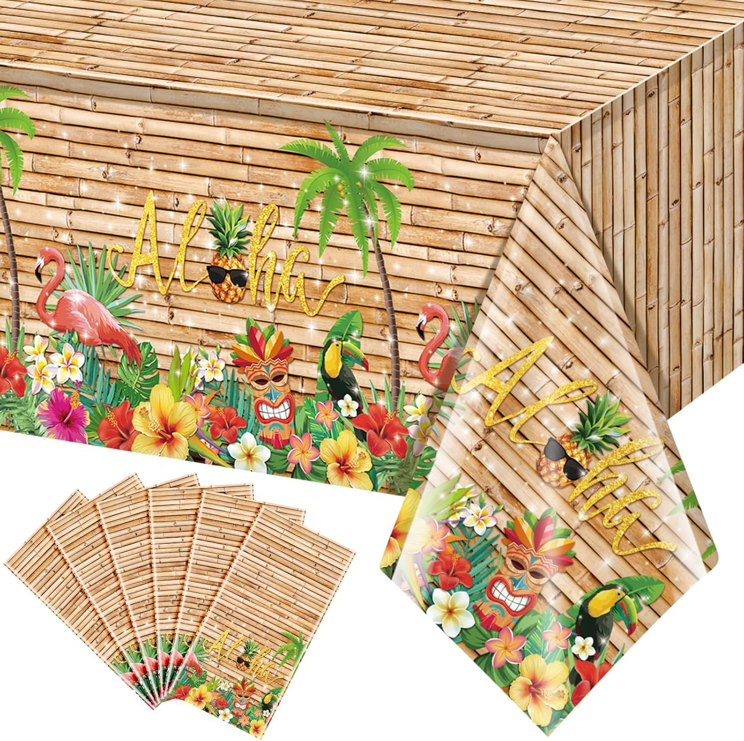 6Pcs Hawaiian Luau Tablecloth Tiki Party Tablecloths