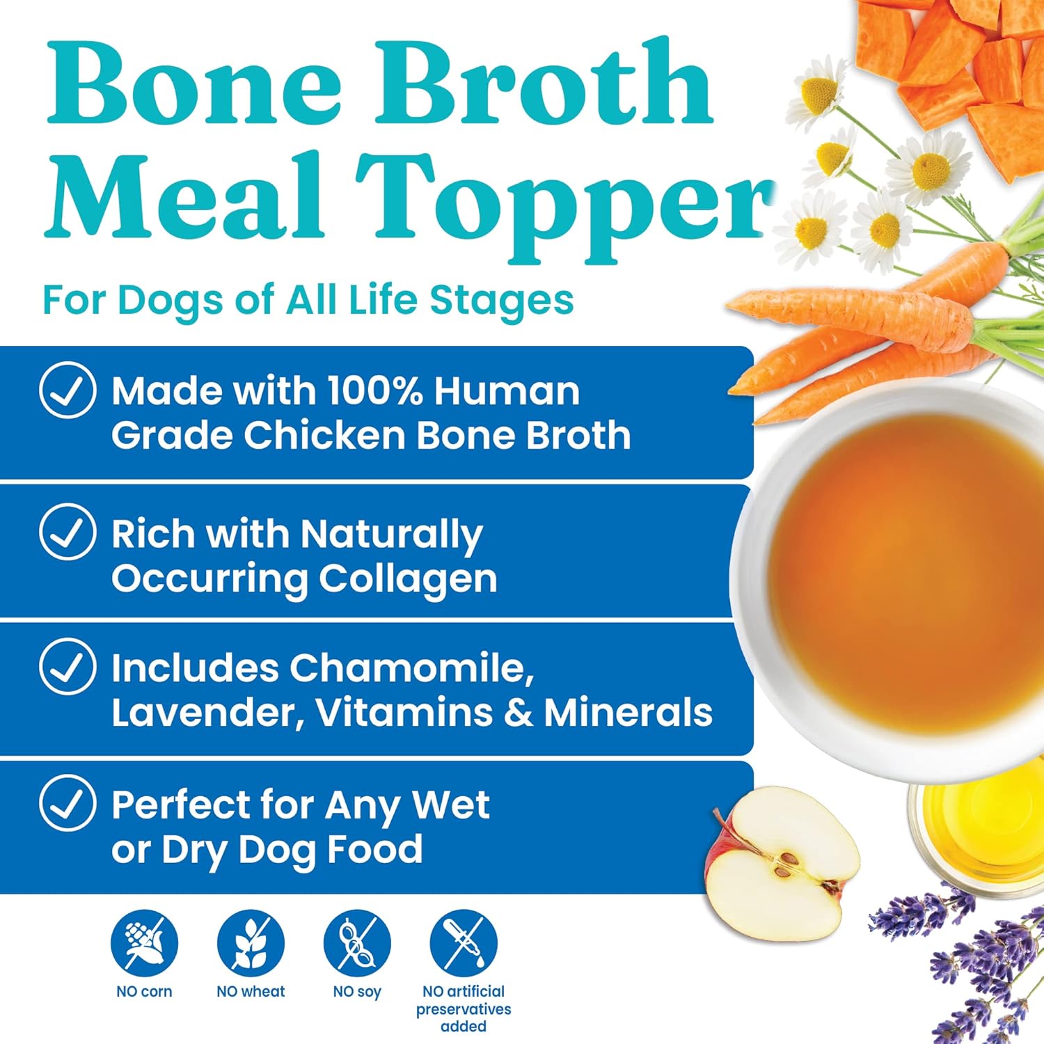 Solid Gold Bone Broth for Dogs - Dog Food Topper Rich in Collagen & Superfoods - Nutrient Dense Dog Gravy Topper for Dry Food - Promotes Gut Health & Hydration - Chicken, Turkey, & Beef 12 Packs