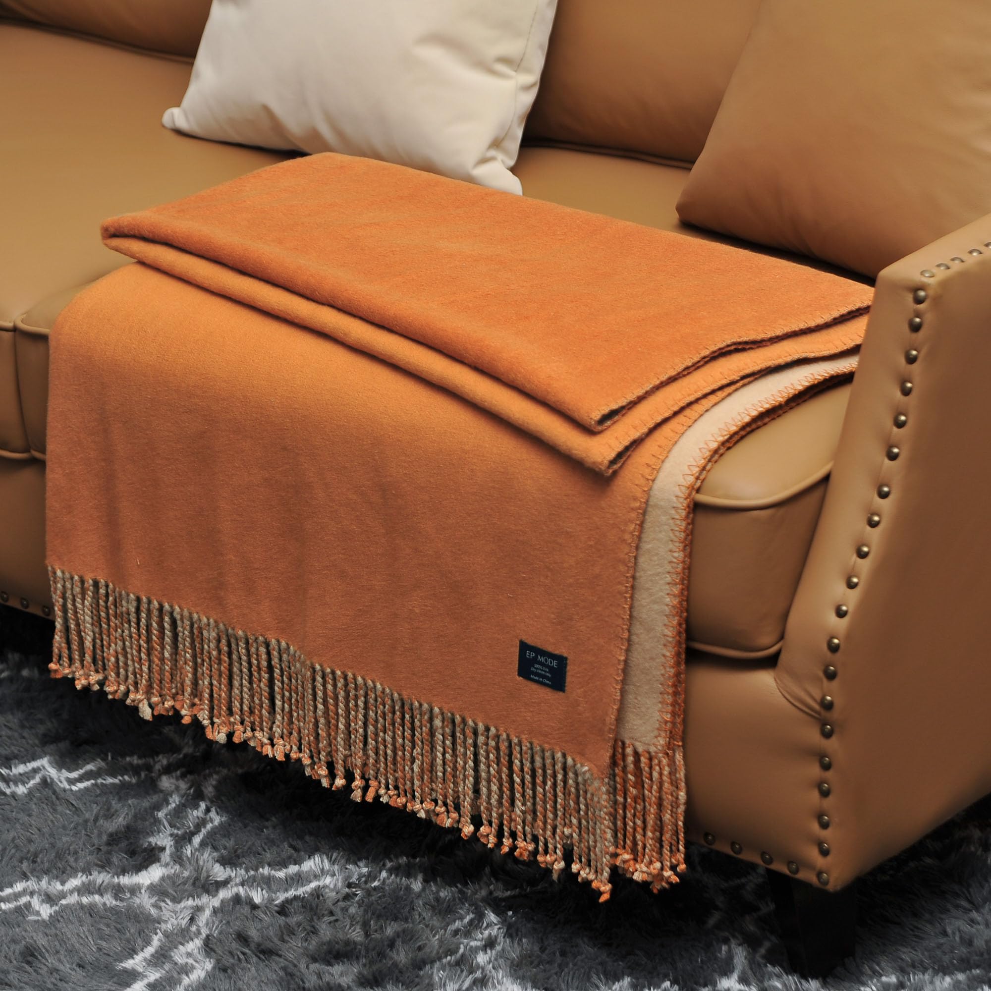 EP Mode Reversible Fringed Mulberry Silk Throw
