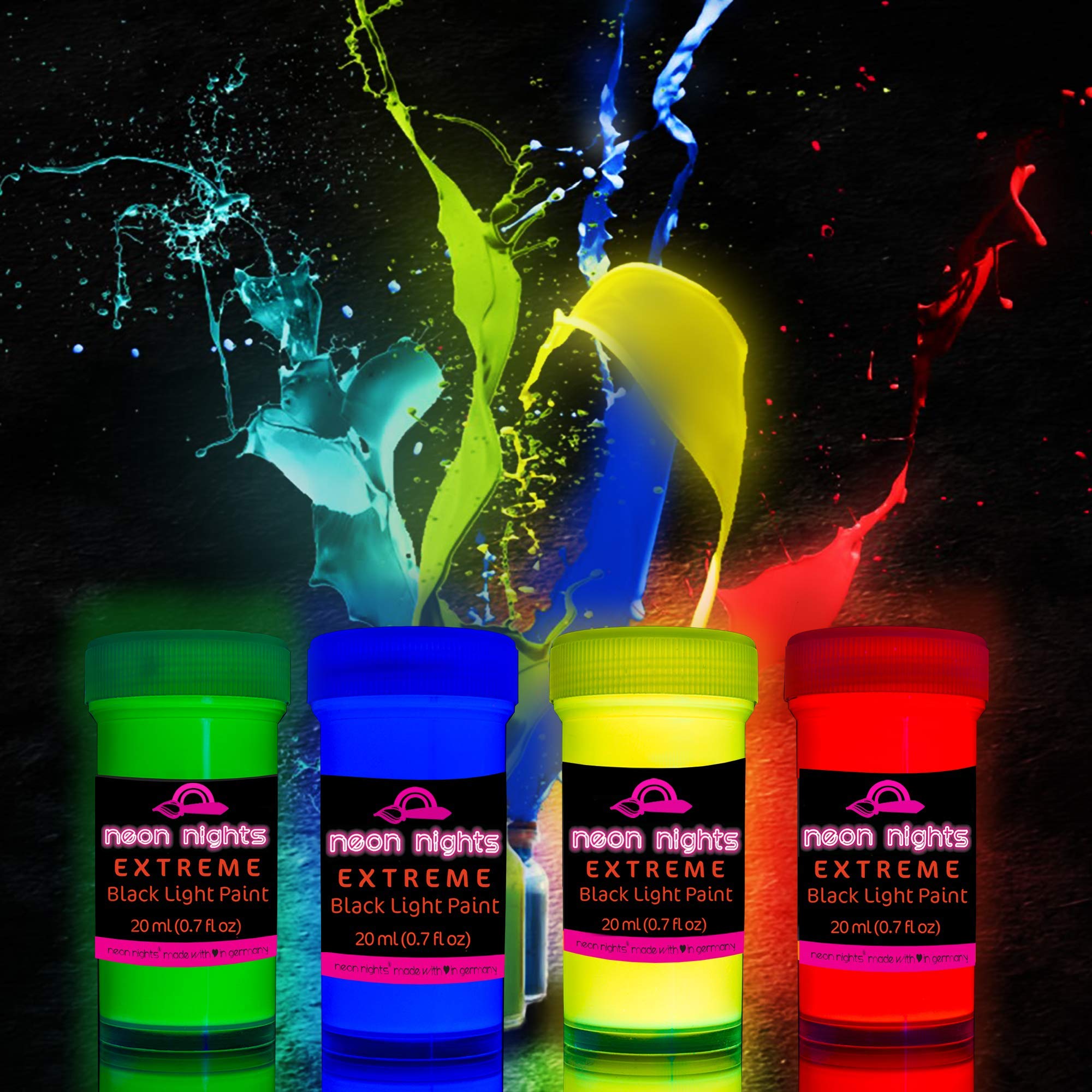 Buy neon nights Premium UV Black Light Acrylic Paint Set 4 Fluorescent Neon Wall Paints Glow