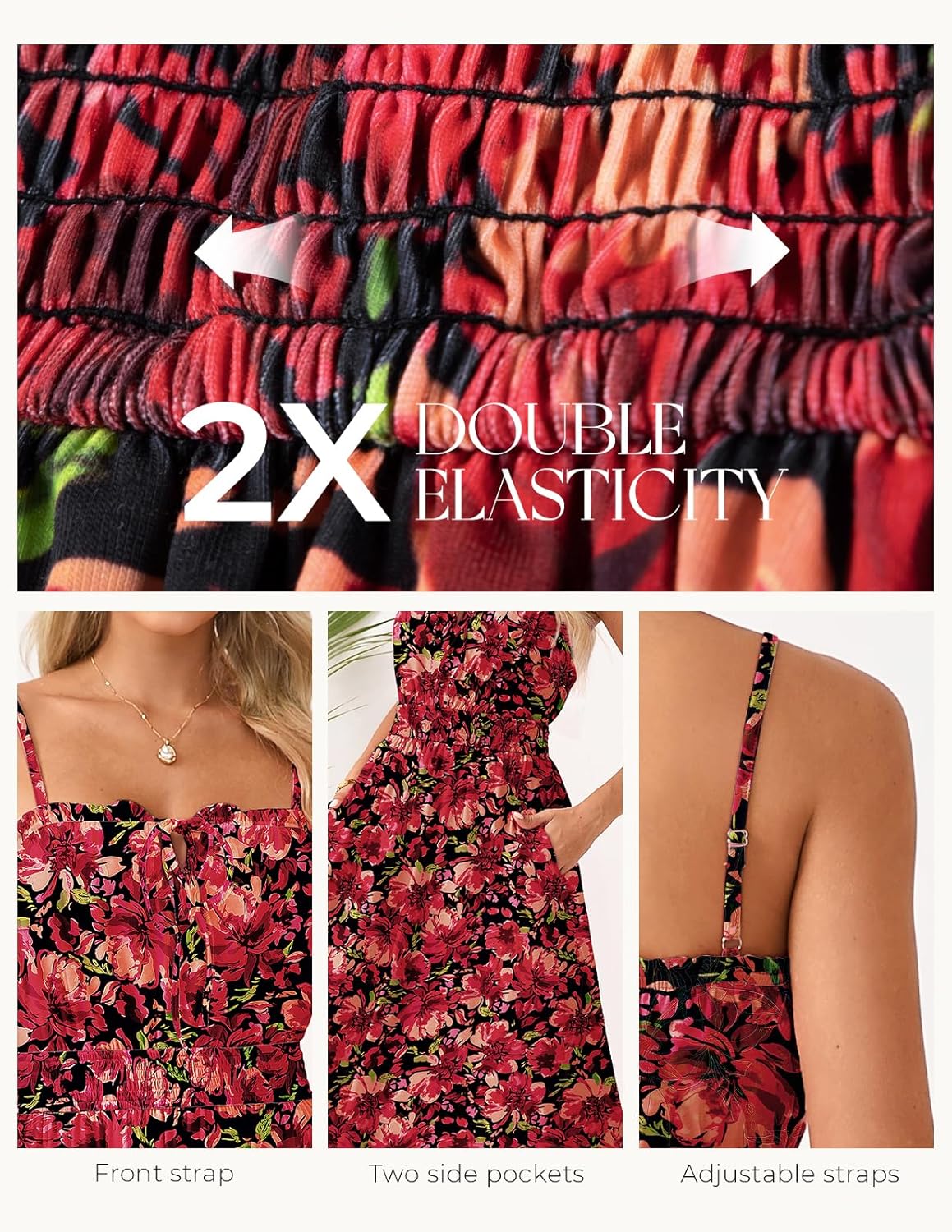 GRACE KARIN Womens Summer Clothes 2026 Boho Floral Maxi Long Dresses Spaghetti Straps Casual Beach Sundress with Pockets - Image 4