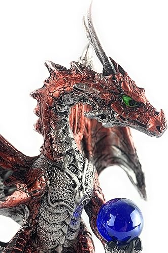 Miniatura 5 de Ain't it Nice Estatua de dragón con espada de dragón medieval y bola de cristal, figura coleccionable de dragón de fantasía, decoración medieval de