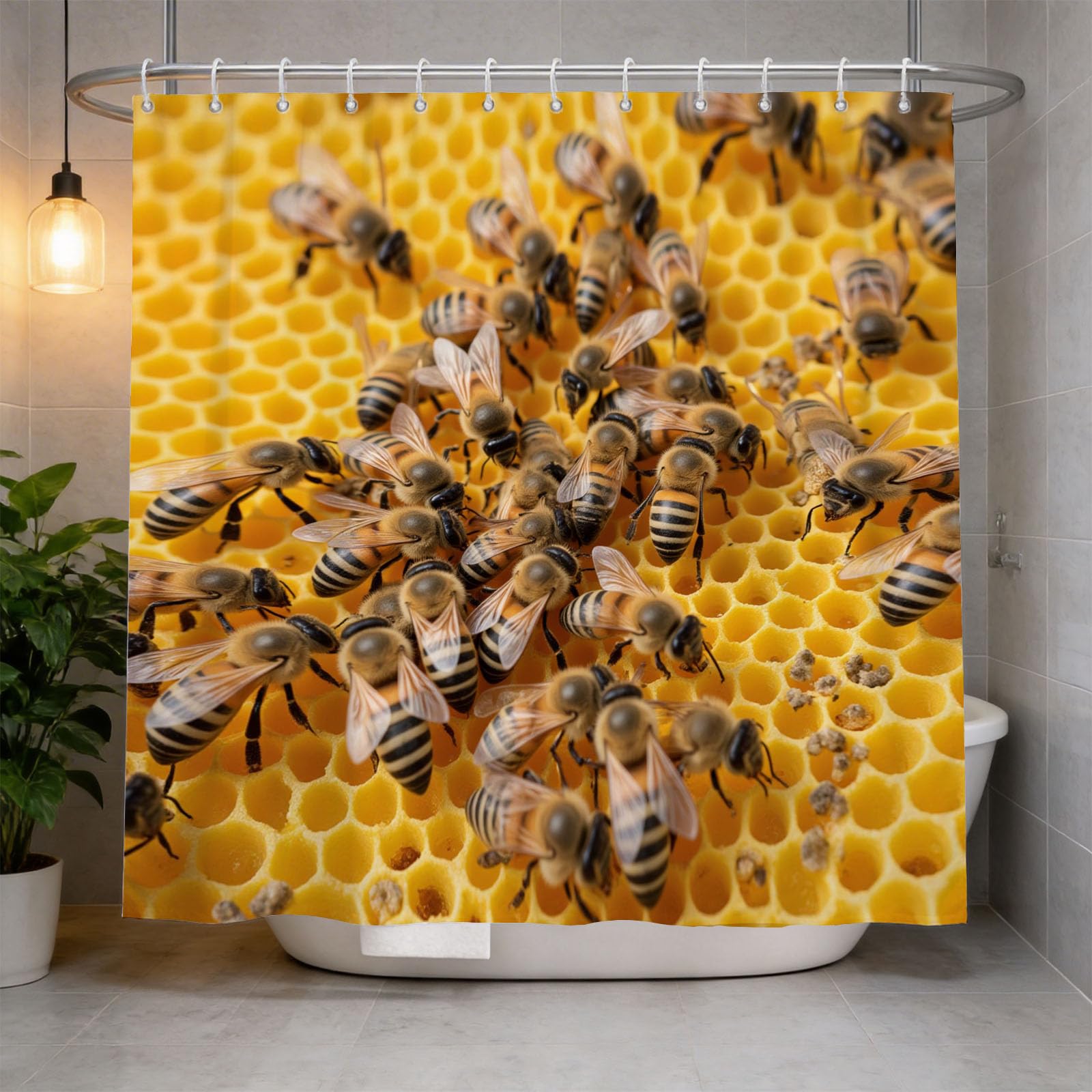 Hongduo 3D Animal Bee Shower Curtain for Stalls Bathtubs Cute Bathroom Decor Shower Curtain Set Polyester Fabric Waterproof 200x200cm/79X79 Inch with Hooks