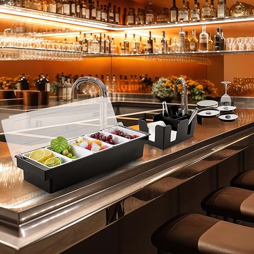 Miniatura 7 de Mifoci Bartending Supplies - Bandeja para decorar con tapa, barra de 3 niveles, 12 vertedores de botellas de acero inoxidable, 2 botellas de jugo