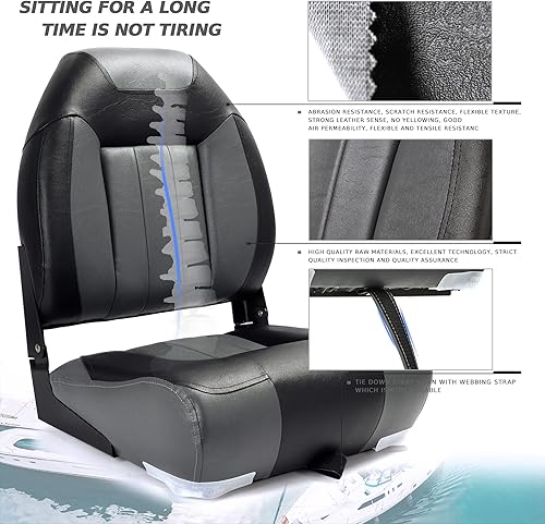 Miniatura 5 de P1 Premium Marine Asiento plegable para barco con respaldo alto, tornillos de acero inoxidable incluidos