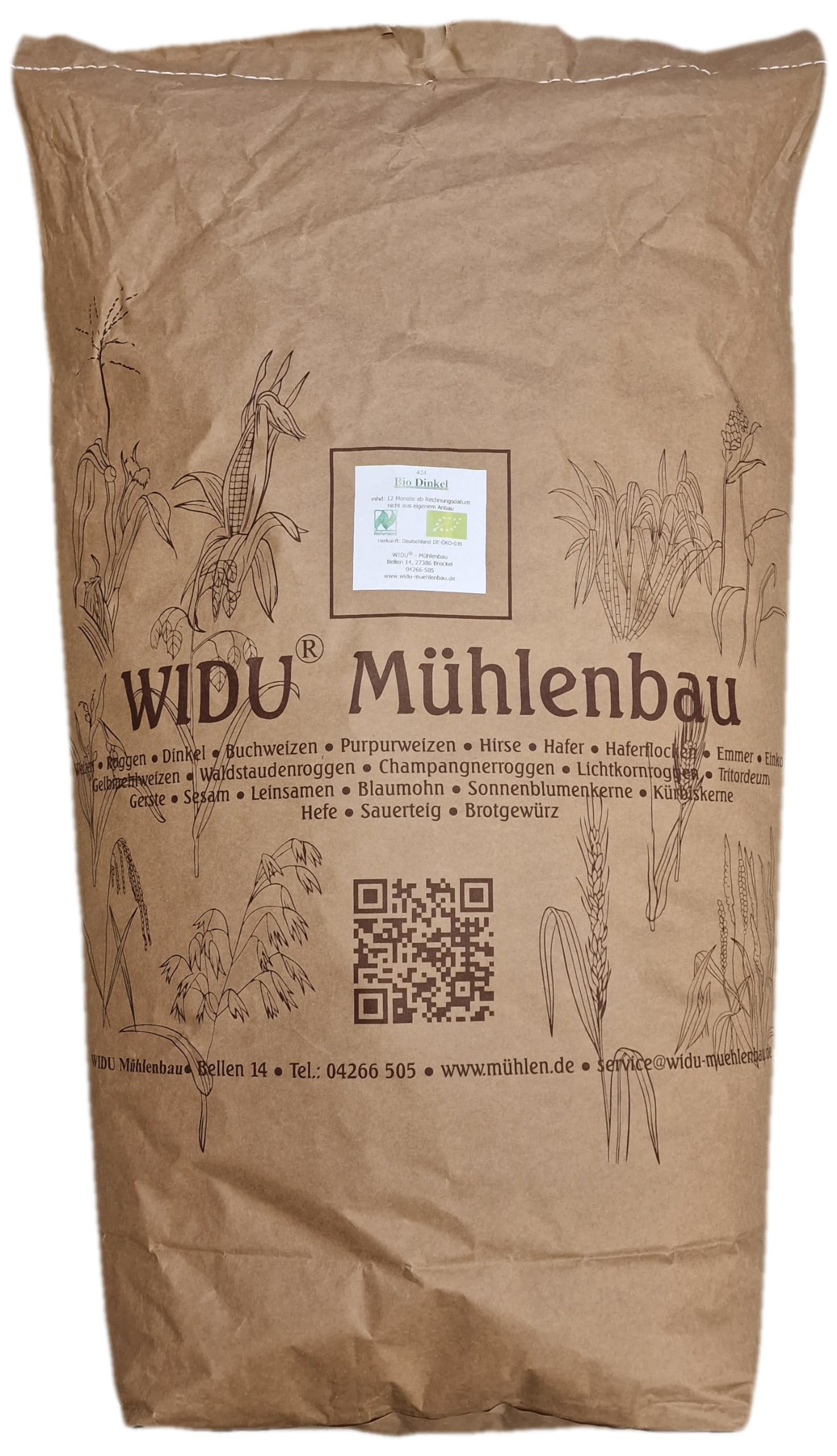 WIDU Bio Dinkel geeignet zum Backen Getreide Ganzes Korn 25 KG Getreidesack