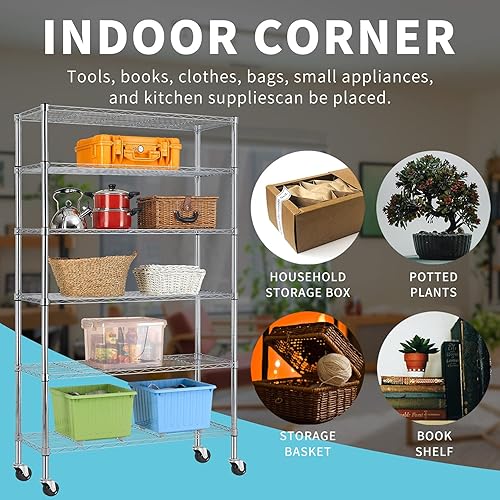 Miniatura 6 de HCY Estante de almacenamiento de 6 niveles, estantería de almacenamiento resistente, estante de almacenamiento de metal ajustable en altura NSF con