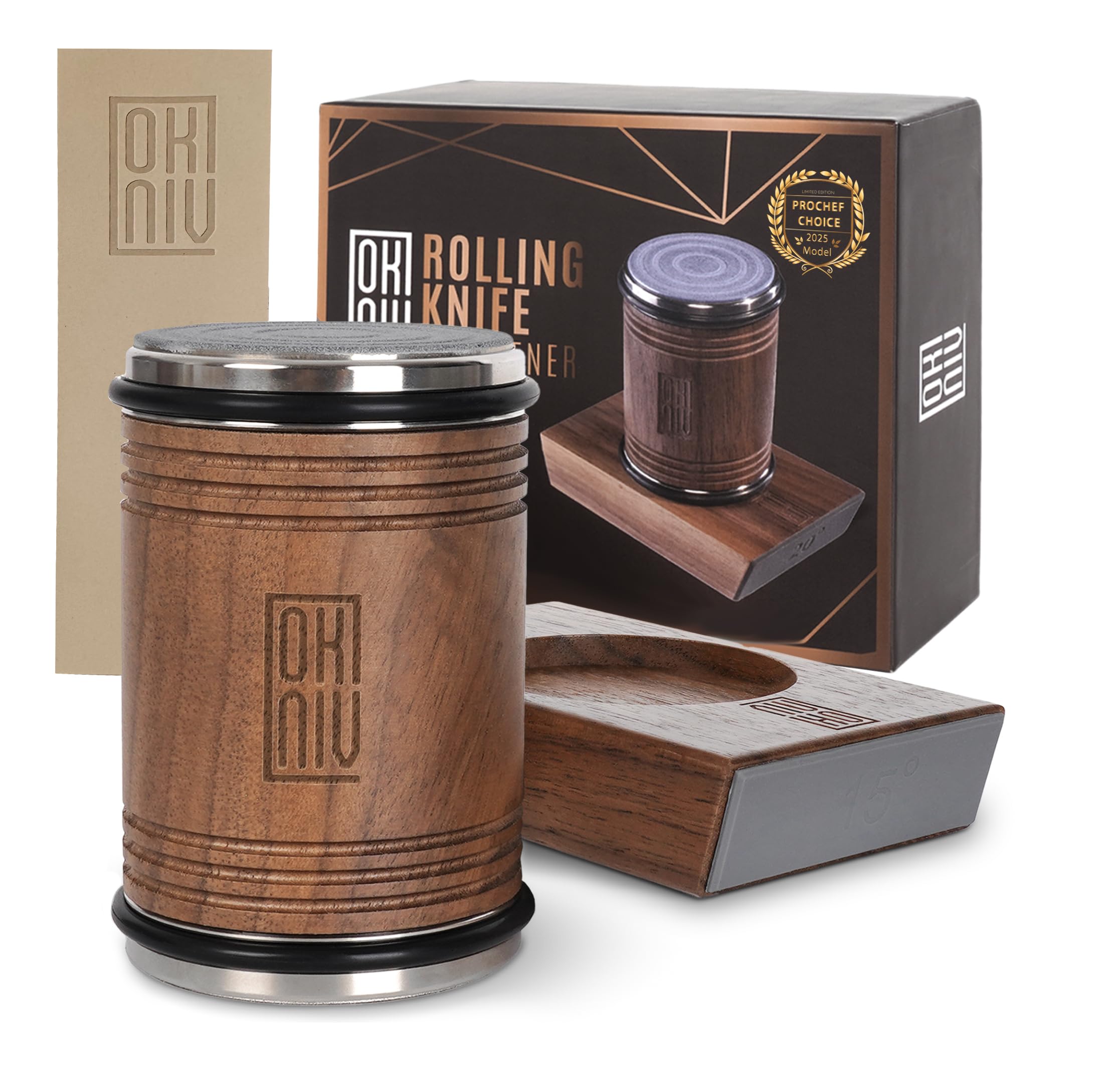 Pro Edition Okniv Rolling Knife Sharpener UK – Durable Knife Sharpening System – for All Blade Types – Diamond & Ceramic Honing Discs – Easy to Use at Home or Professionally