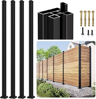4 Pack 6FT 3-Way Aluminum Fence Post, 1.8mm Thick Walls & 10mm Base, Matte Black Wood Fence Post, Rustproof & Weather-Resistant for Outdoor Privacy Panels