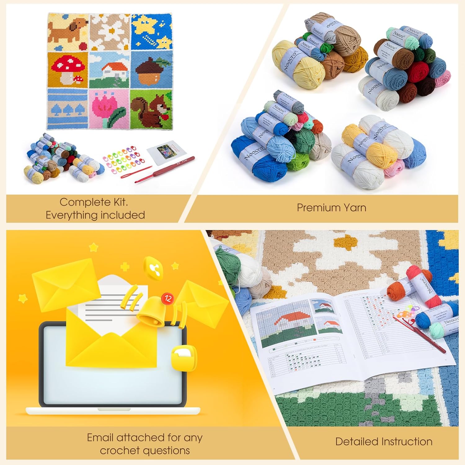 Noocro Crochet Kit for Advanced or Intermediate Beginner DIY Pixel Throw Blanket with Step by Step Tutorial Video and Detailed Instruction Complete Kit Craft Supplies Holiday Gift for Adults and Kids